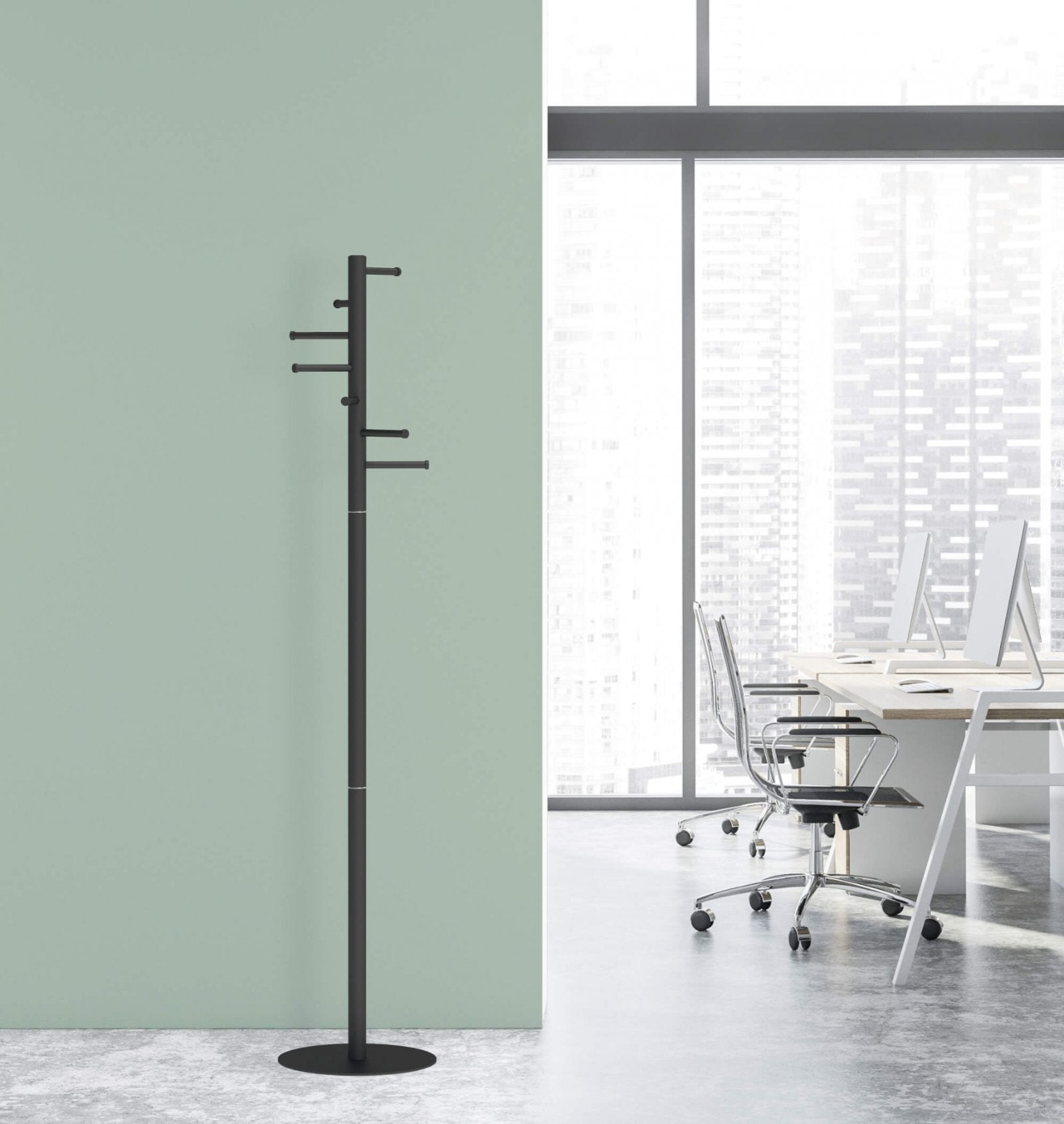 MAULcaurus Garderobenständer 7 Haken – Metall – Schwarz – 1'770 mm