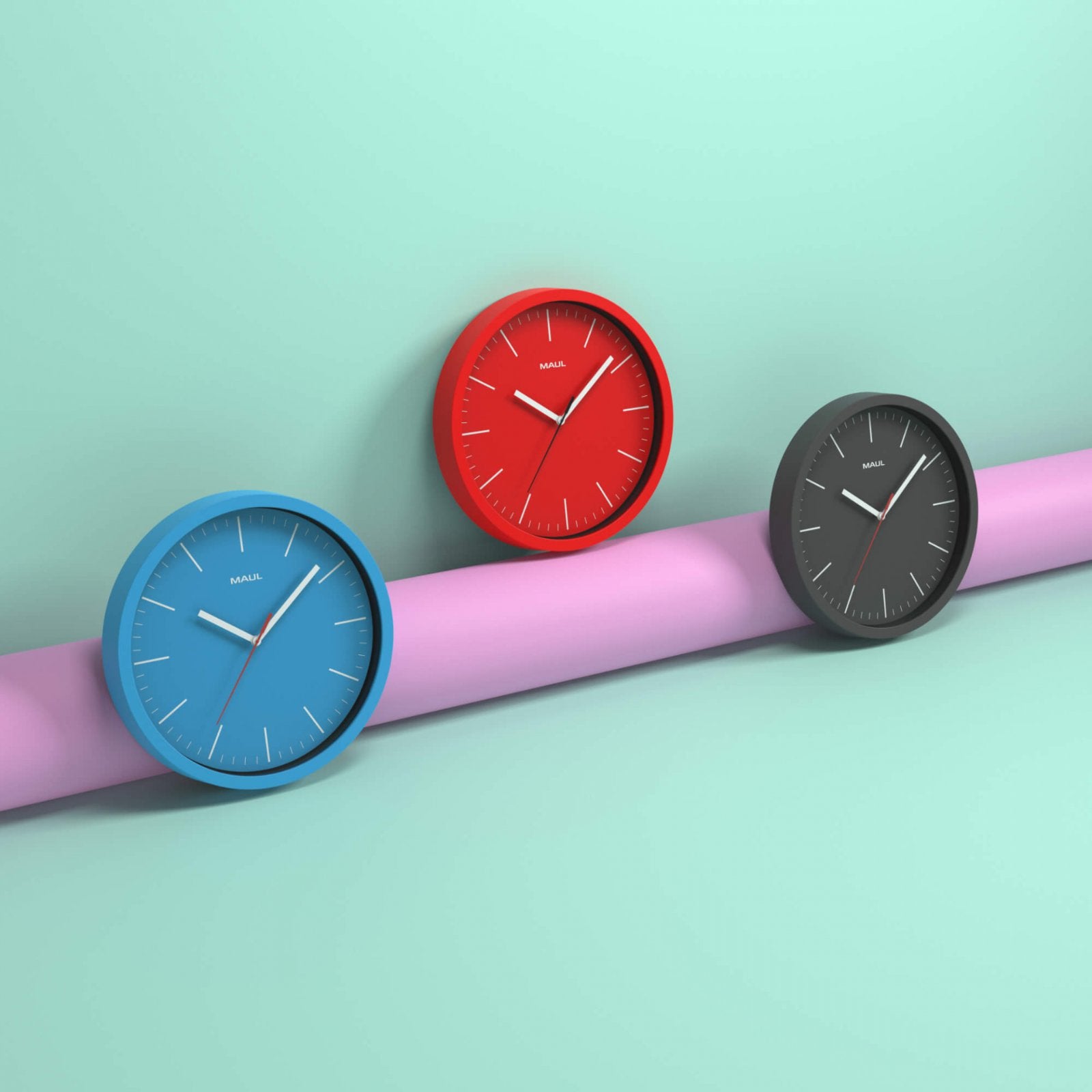 MAULjump Wanduhr – Digital, Funk, Ø 30,5 cm, Rot, Kunststoff