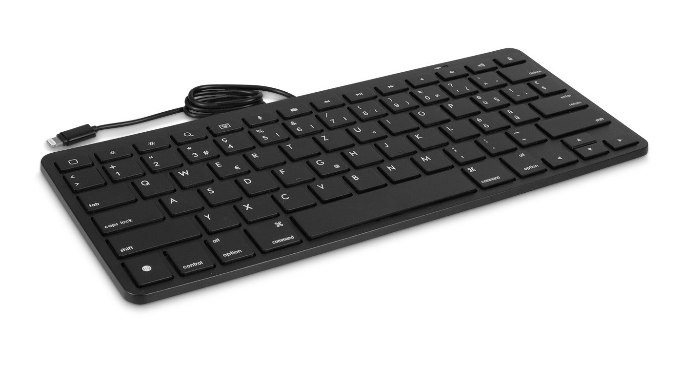 LMP Lightning KB – Tastatur, kabelgebunden (Lightning), CH-Layout (DE-CH), Scherenmechanik, Schwarz – für iPadOS & iOS