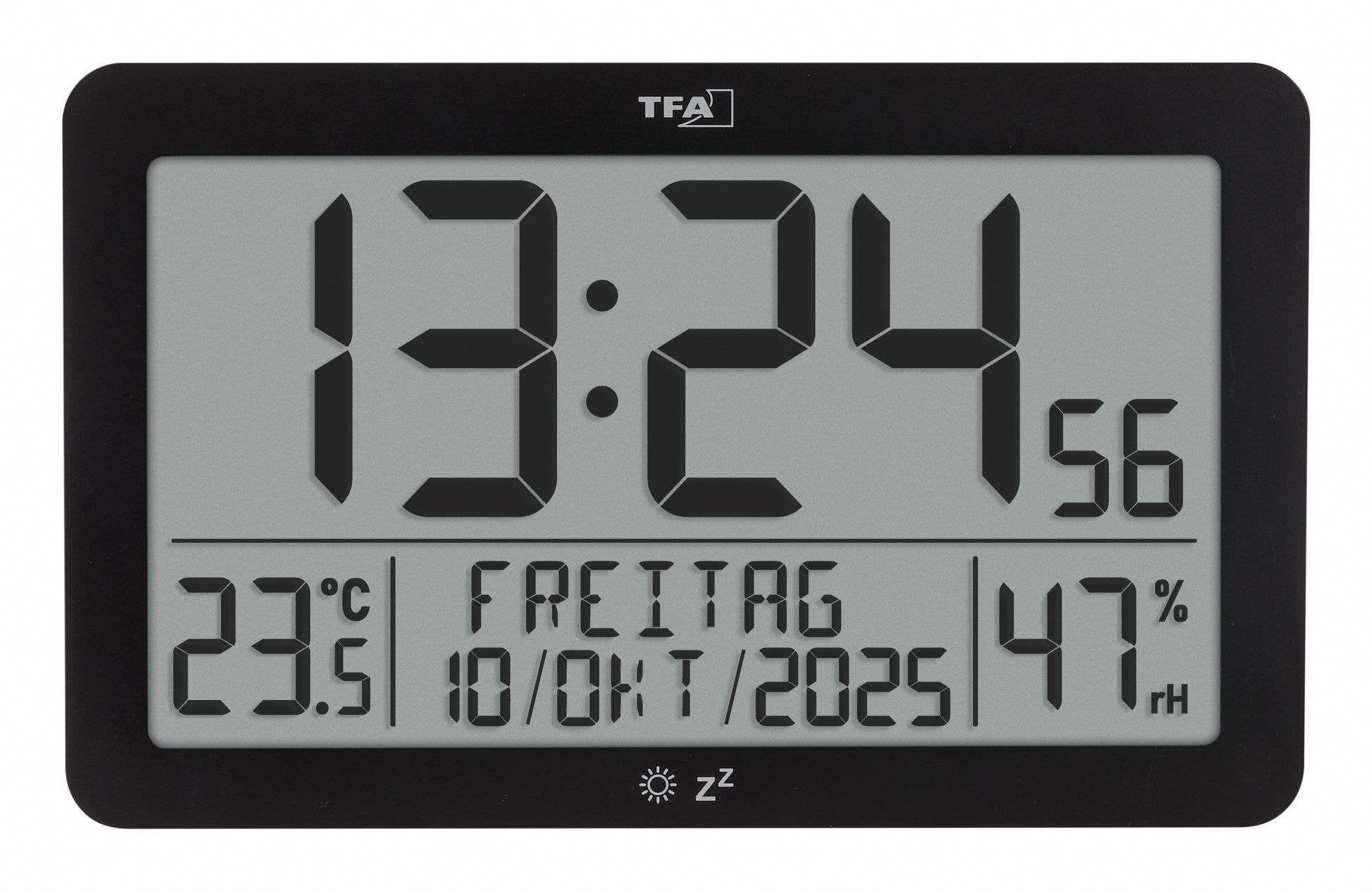 TFA-Dostmann TFA Dostmann Wanduhr – Digital, Funk, Thermometer, Hygrometer, 20 × 12,4 × 6,3 cm, Schwarz