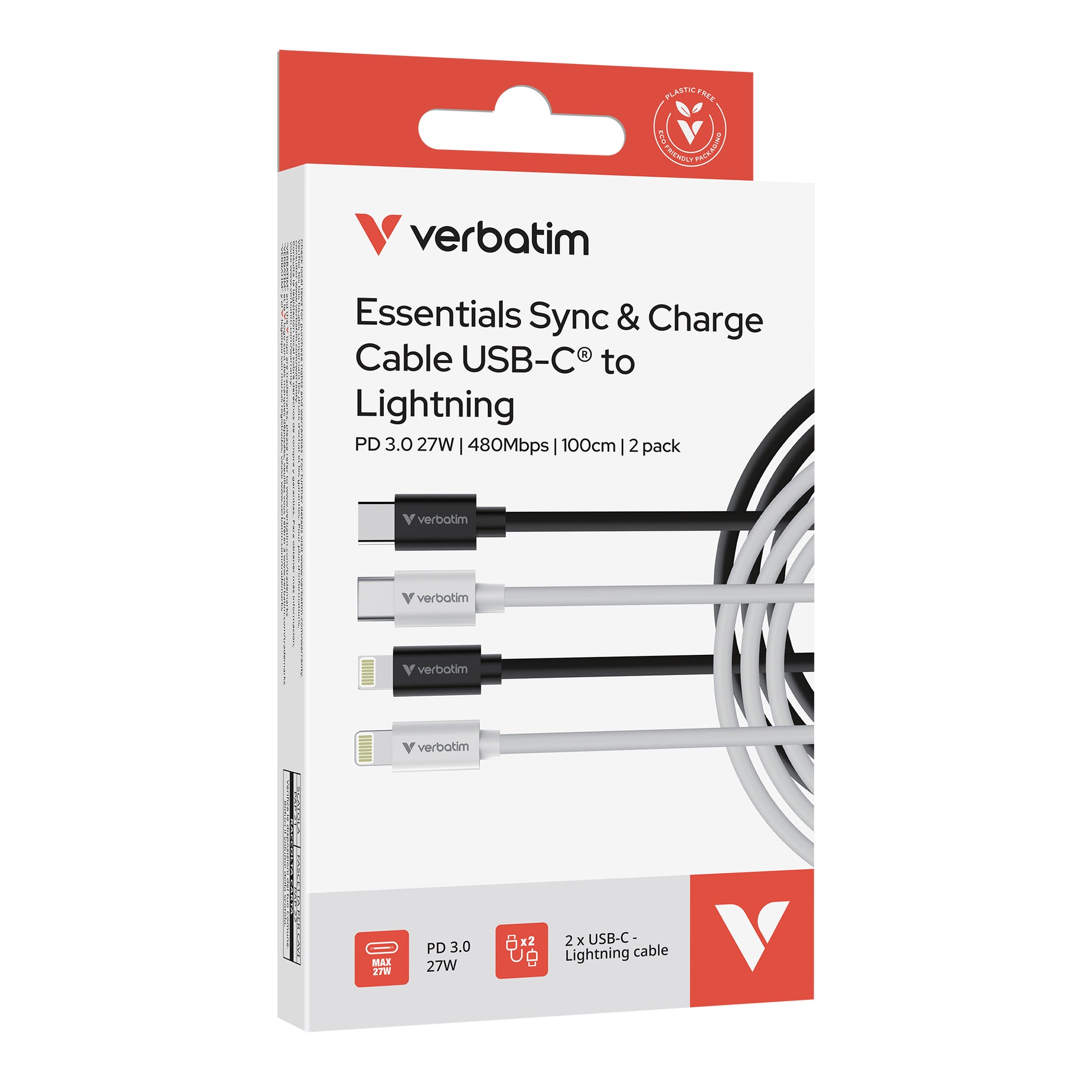 Verbatim USB-C-auf-Lightning-Kabel – USB 2.0 (480 Mbit/s) – 1 m – PD 27 W – für iPhone, iPad – 2er-Set