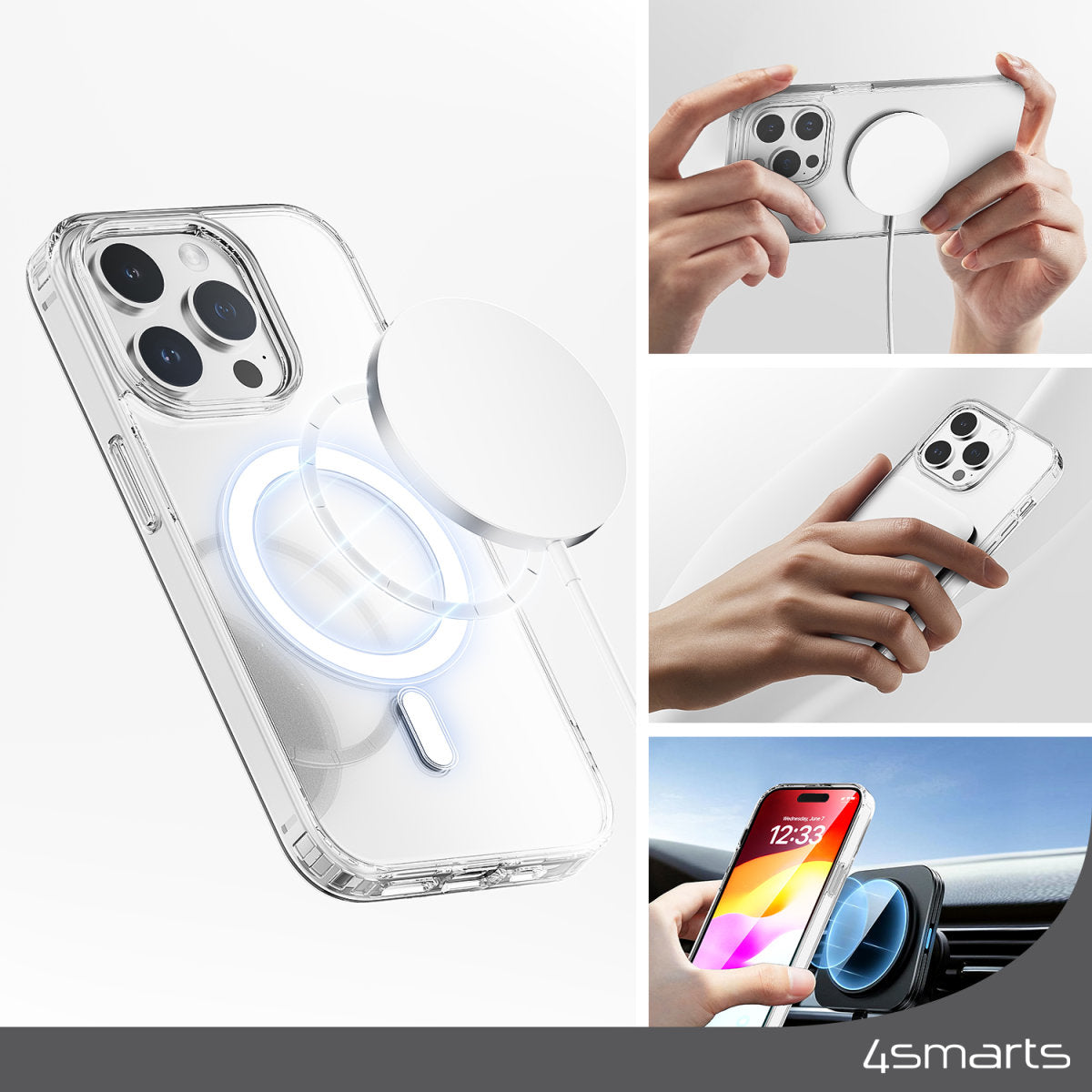 4smarts 360° Protection Set Folio – für Apple iPhone 15 Plus, MagSafe, PC+TPU, Transparent, mit Displayschutz