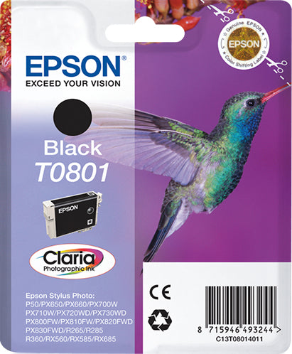 Epson T0801 Schwarz Tintenpatrone (Original) – 7,4 ml – für Stylus Photo RX685/585/560 …