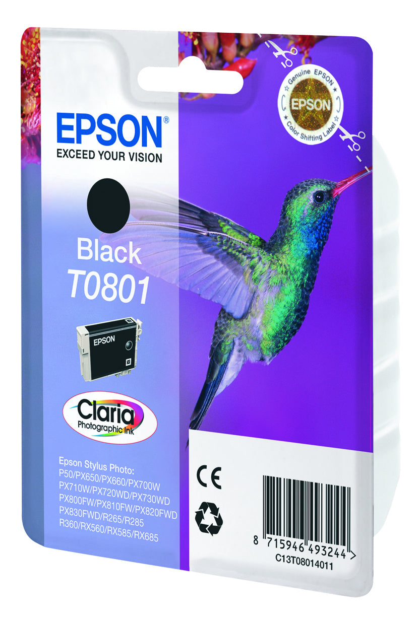 Epson T0801 Schwarz Tintenpatrone (Original) – 7,4 ml – für Stylus Photo RX685/585/560 …