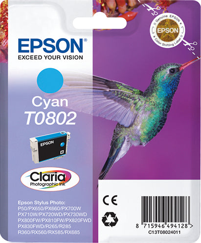 Epson Tintenpatrone T0802, cyan – für Tintenstrahldrucker