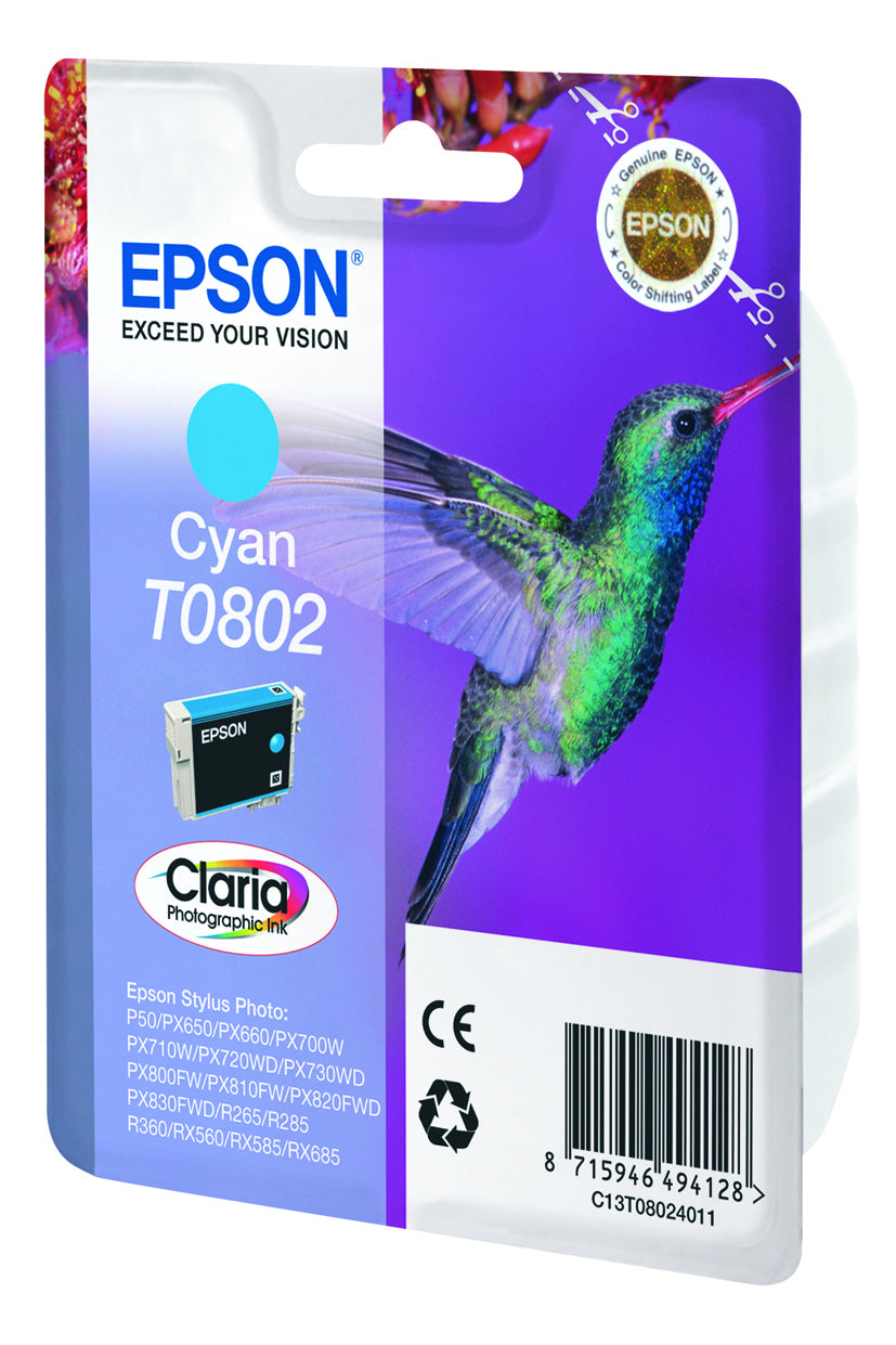 Epson Tintenpatrone T0802, cyan – für Tintenstrahldrucker