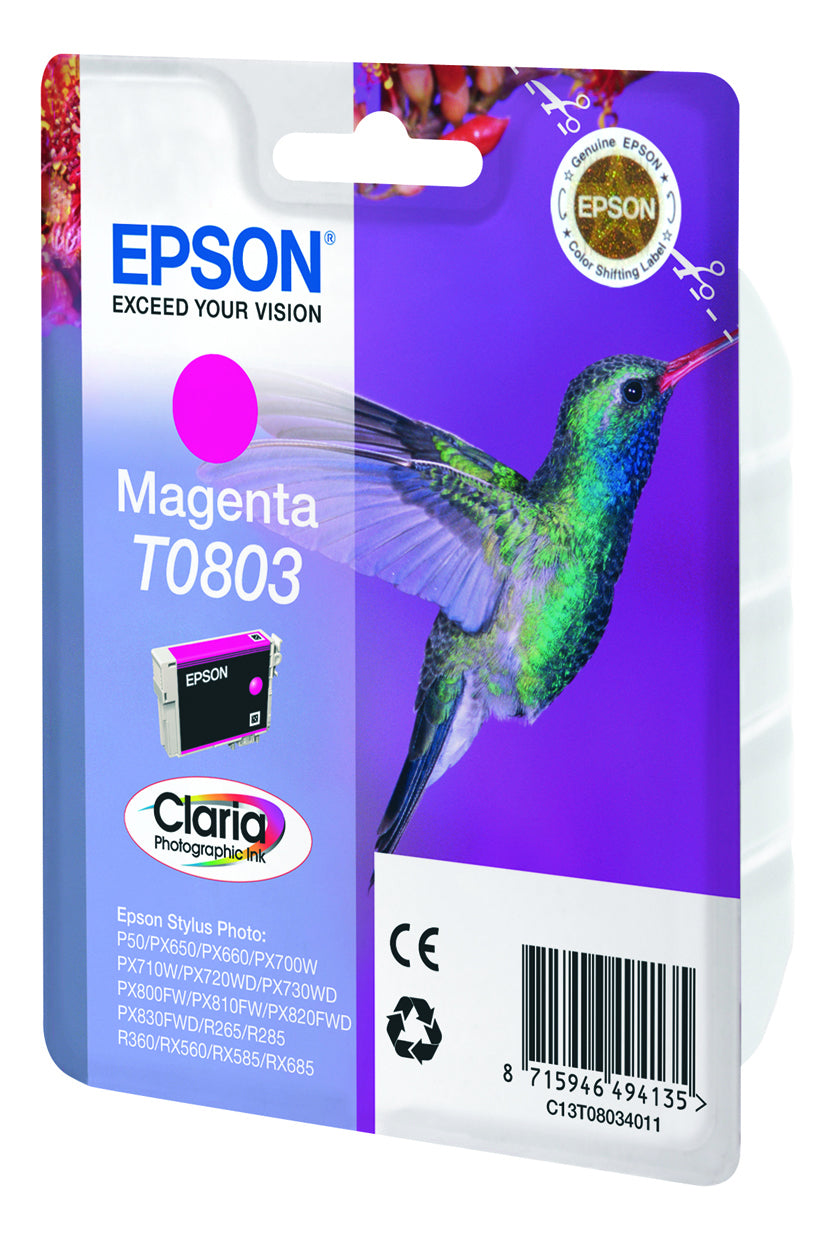 Epson T0803 Magenta Tintenpatrone (Original) – 7,4 ml – für Stylus Photo RX685/RX585/RX560 … – C13T08034021