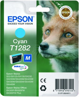 Epson T1282 Cyan Tintenpatrone (Original) – 3,5 ml – für Epson Stylus Office B42WD/BX305F/BX305FW…, SX420W/SX4