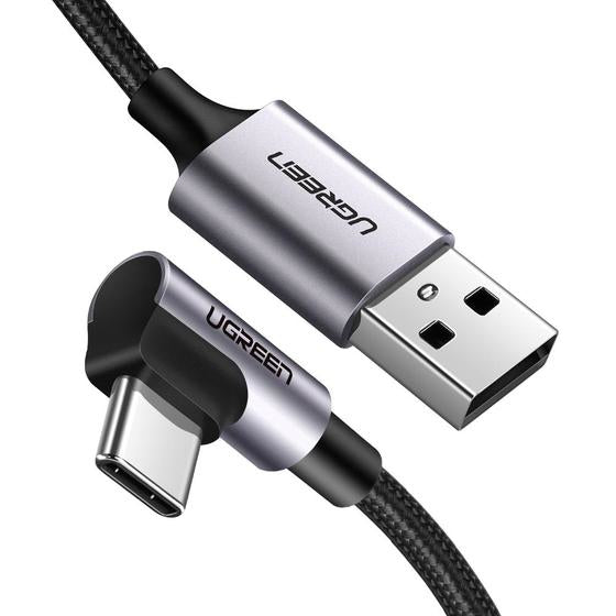 Ugreen USB-A auf USB-C Kabel – USB 2.0 (480 Mbit/s) – 2 m – Geflochten, Abgewinkelt – Schwarz – für USB-C