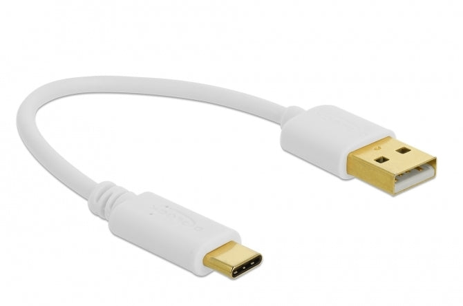 DeLOCK USB-A auf USB-C Kabel – 0,15 m – Goldstecker – Weiss