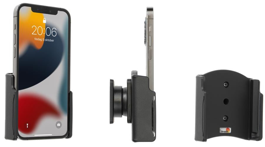 Brodit Auto-Halterung, Schraubbefestigung, drehbar 360°, neigbar 0–17° – für iPhone 13/13 Pro – Schwarz