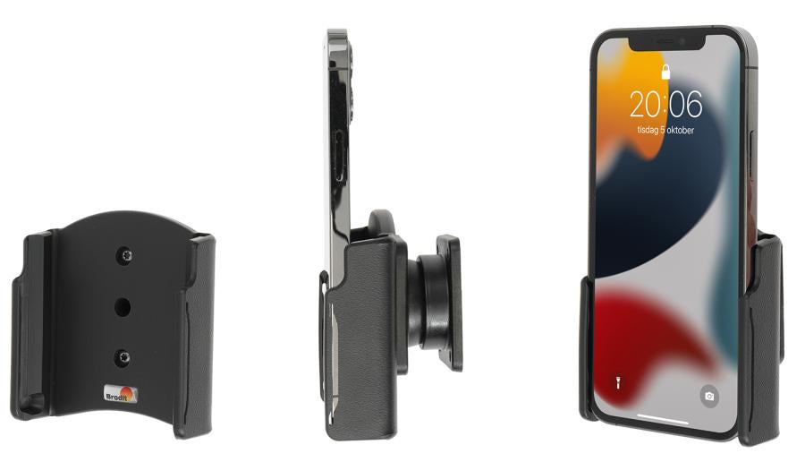 Brodit Auto-Halterung, Schraubbefestigung, drehbar 360°, neigbar 0–17° – für iPhone 13/13 Pro – Schwarz