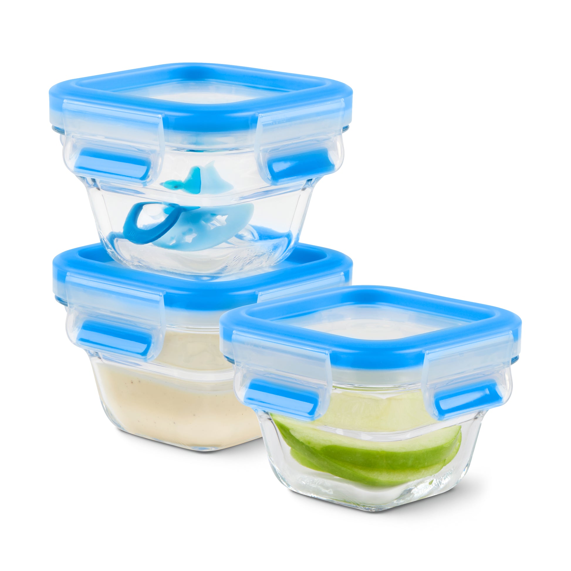 EMSA Vorratsdose 180 ml, 10,6 × 10,6 × 20,7 cm, Glas, transparent/blau, 3-teilig