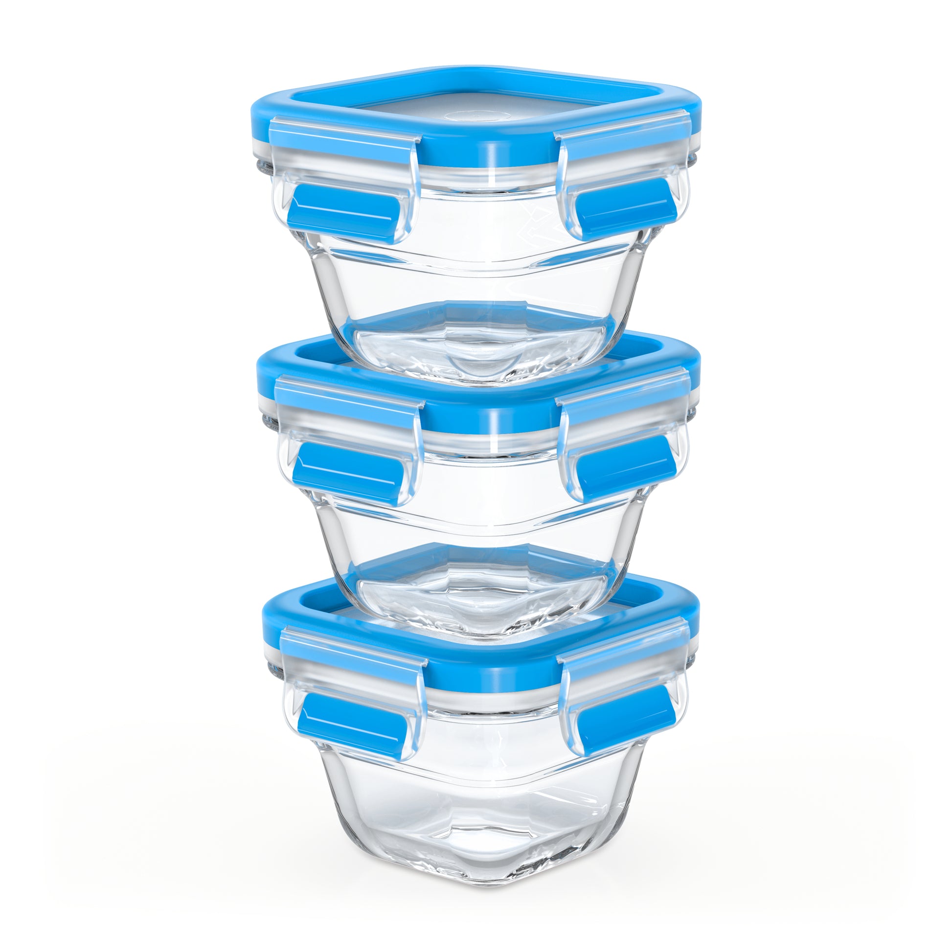 EMSA Vorratsdose 180 ml, 10,6 × 10,6 × 20,7 cm, Glas, transparent/blau, 3-teilig