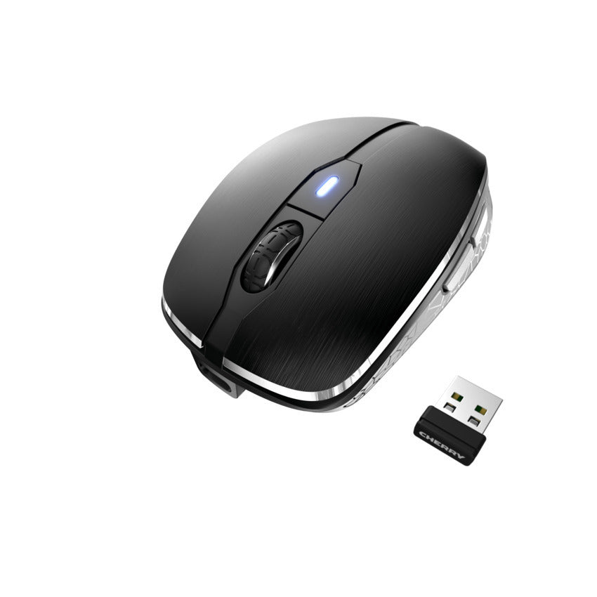 CHERRY MW 8C ADVANCED Maus – kabellos, USB-C, 3'000 dpi, 6 Tasten, beidhändig, wiederaufladbar, schwarz/grau