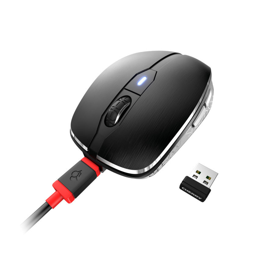 CHERRY MW 8C ADVANCED Maus – kabellos, USB-C, 3'000 dpi, 6 Tasten, beidhändig, wiederaufladbar, schwarz/grau