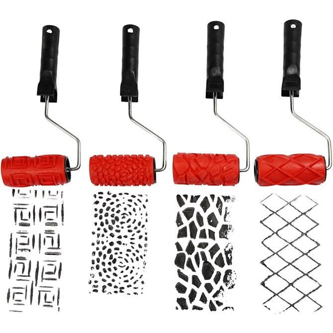Creativ Company Farbwalzenset – Gummi, Breite 100 mm, Schwarz, Rot, 4er-Set