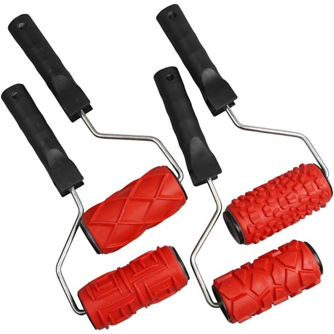 Creativ Company Farbwalzenset – Gummi, Breite 100 mm, Schwarz, Rot, 4er-Set