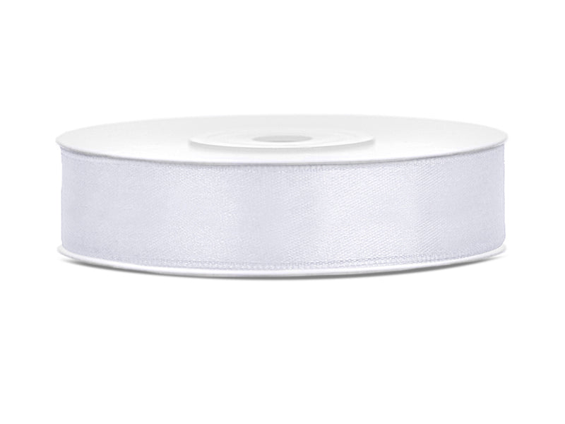 PartyDeco Satinband – Weiss – 1,2 cm × 25 m – Satin – 1 Stk