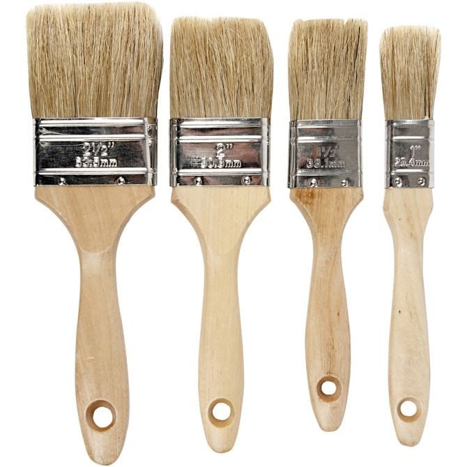 Creativ Company Pinsel-Set – sortiert, Schweineborsten, Holzgriff, 4er-Set