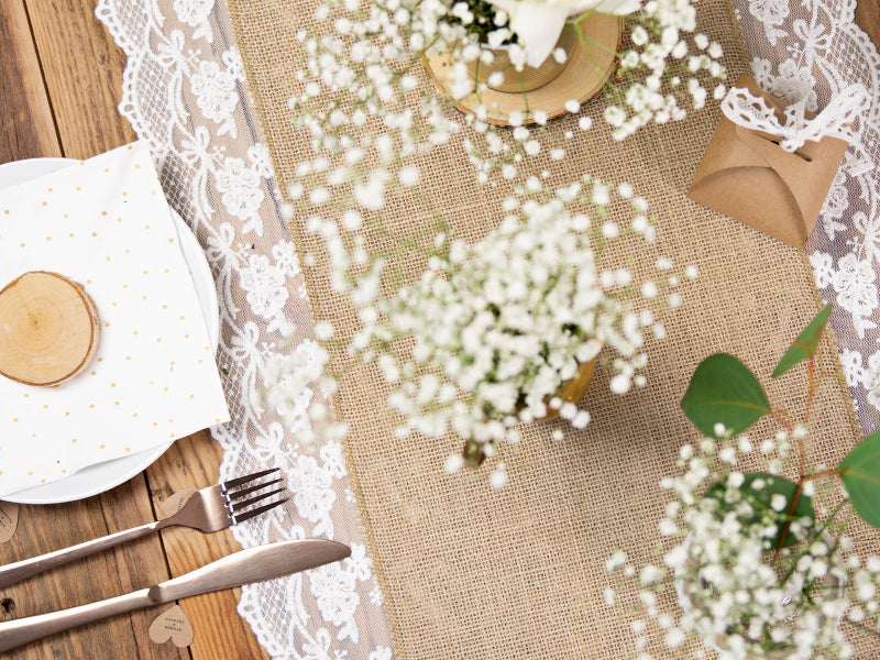 PartyDeco Tischläufer – 28×500 cm, Jute, Braun, Hochzeit