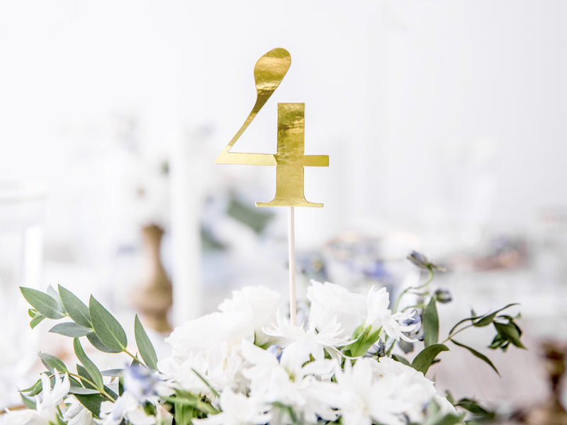 PartyDeco Deko-Zahl Hochzeit – Gold – 26,5 cm – Holz – 10 Stk