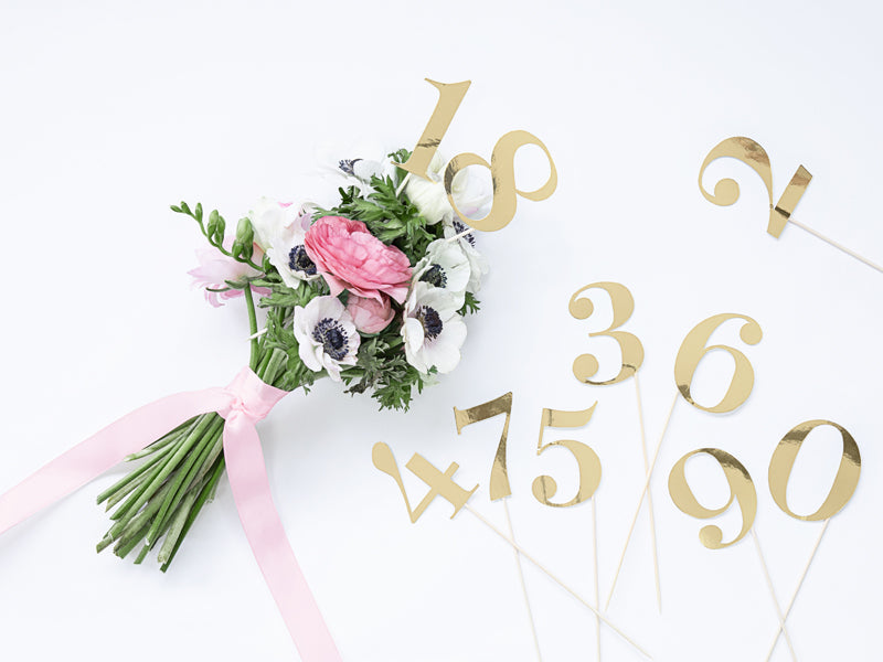 PartyDeco Deko-Zahl Hochzeit – Gold – 26,5 cm – Holz – 10 Stk