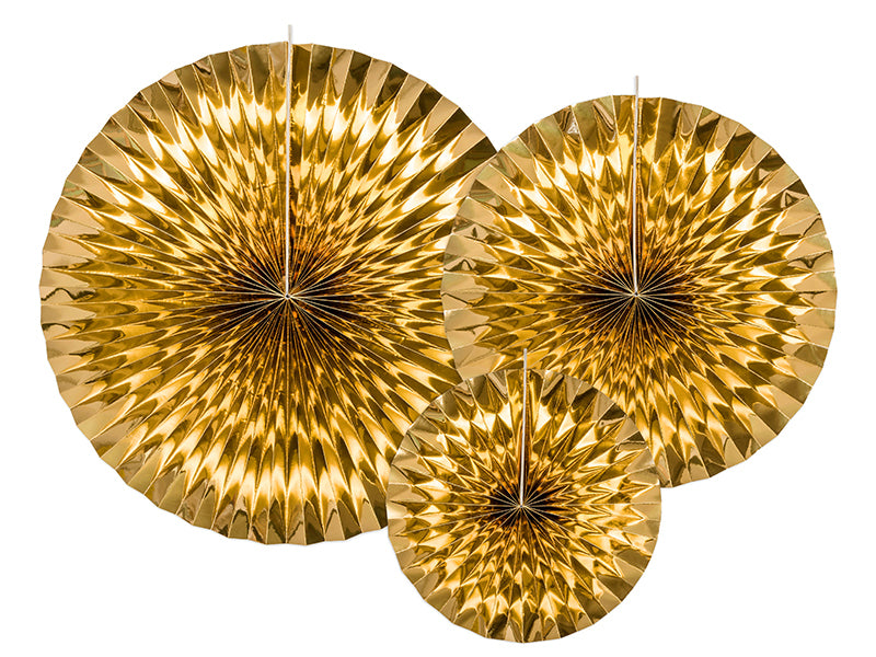 PartyDeco Rosetten – Gold – Ø 23, 32, 40 cm – Papier – 3 Stk