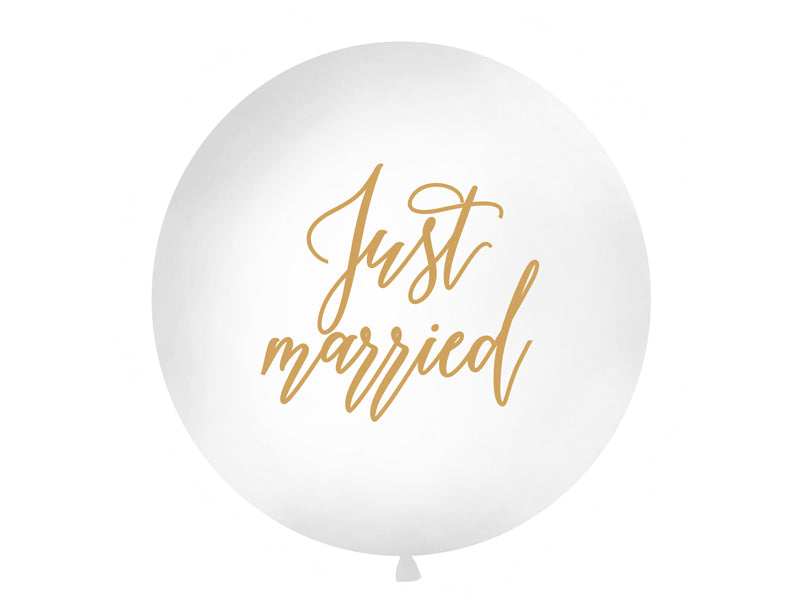 PartyDeco Luftballons Just Married – Weiss, Gold – Ø 100 cm – Latex – 1 Stück