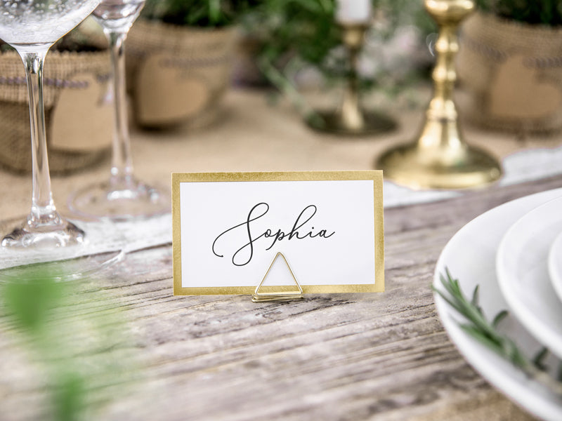 PartyDeco Tischkartenhalter Triangel Hochzeit – Gold – 9 × 12 cm – 10 Stk