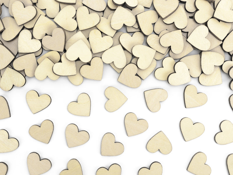 PartyDeco Streudeko Herz Hochzeit – Braun – 2 × 2 cm – Holz – 50 Stk