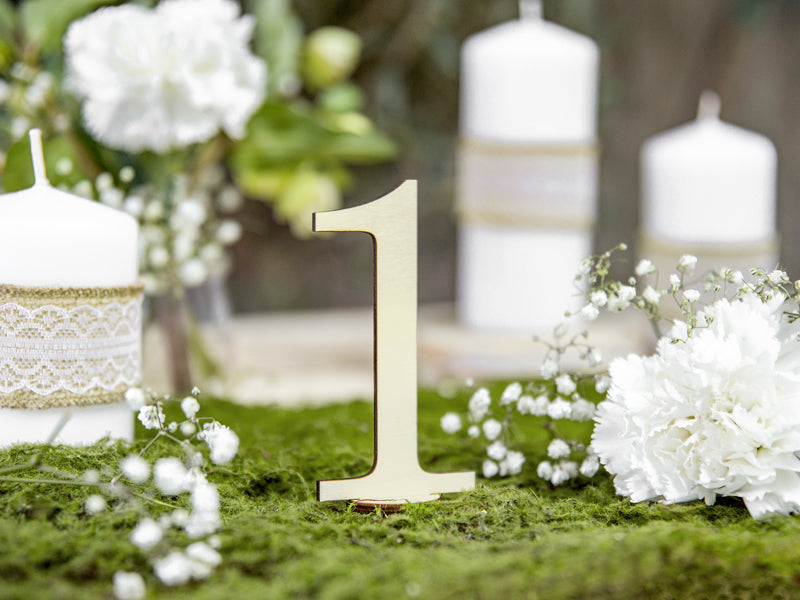 PartyDeco Tischnummern Hochzeit – Braun – 10,5 cm – Holz – 10 Stk