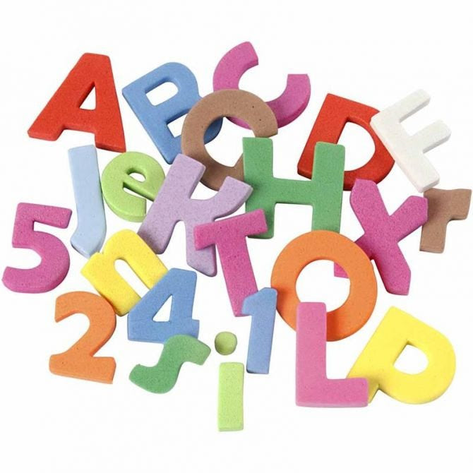 Creativ Company Moosgummi-Buchstaben & Zahlen, selbstklebend, mehrfarbig, Höhe 20 mm, Dicke 3 mm, 24 Stk.