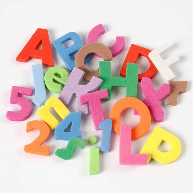 Creativ Company Moosgummi-Buchstaben & Zahlen, selbstklebend, mehrfarbig, Höhe 20 mm, Dicke 3 mm, 24 Stk.