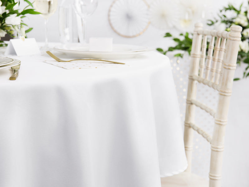 PartyDeco Runde Tischdecke – Ø 280 cm, Stoff, Weiss, Hochzeit