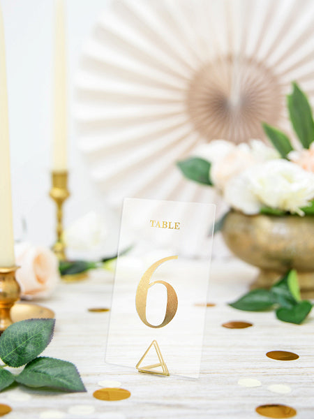 PartyDeco Tischnummern Karten Hochzeit – gold/transparent – 7 × 12 cm – Papier – 20 Stk