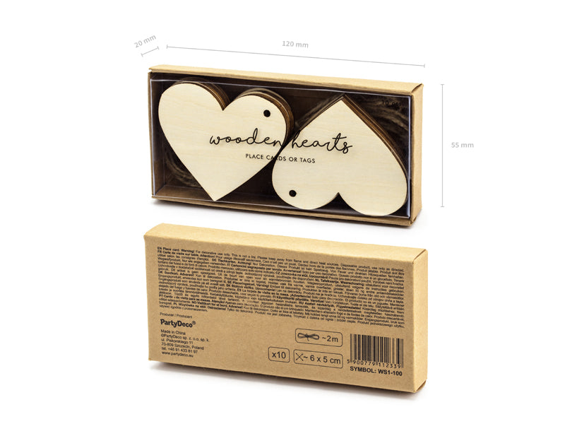 PartyDeco Tischkarten Hochzeit – Braun – 6 × 5 cm – Holz – 10 Stk