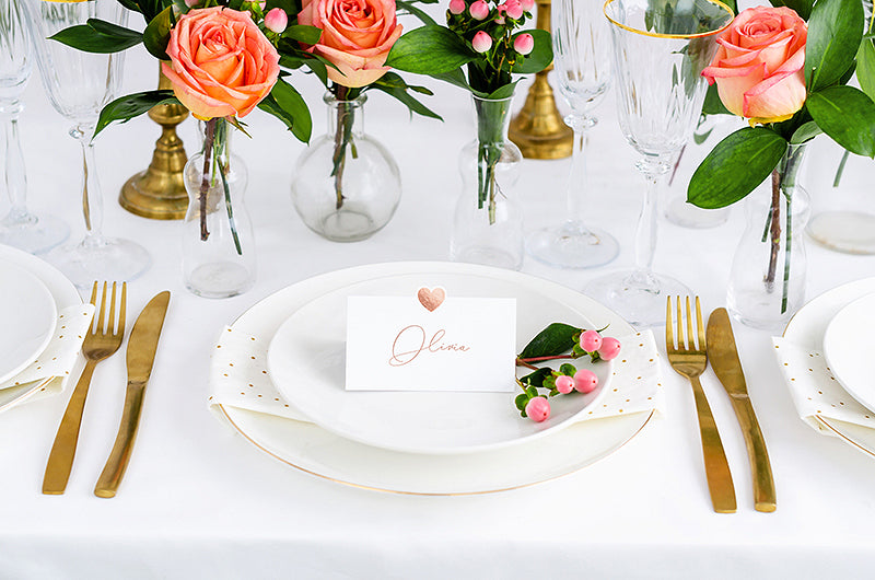 PartyDeco Tischkarten Hochzeit – Roségold – 10 × 5 cm – Papier – 10 Stk