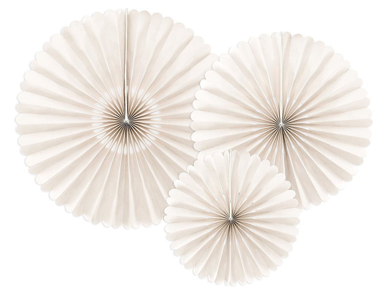 PartyDeco Rosetten – Beige – Ø 26 cm, Ø 34,5 cm, Ø 43 cm – 3 Stk