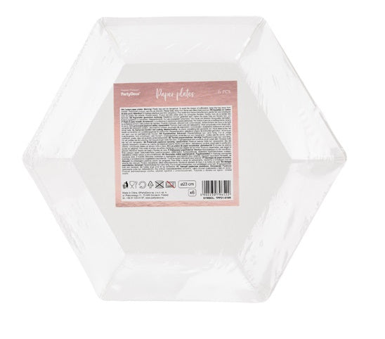 PartyDeco Teller, Papier/Karton, Sechseck – Ø 23 cm, Roségold – 6 Stk.