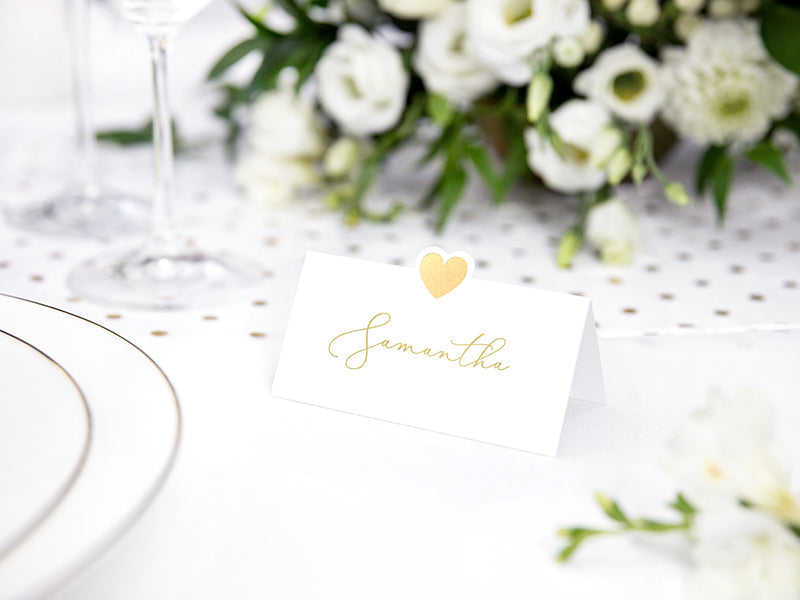 PartyDeco Tischkarten Herz – Weiss – 10 × 5 cm – Papier – 10 Stk