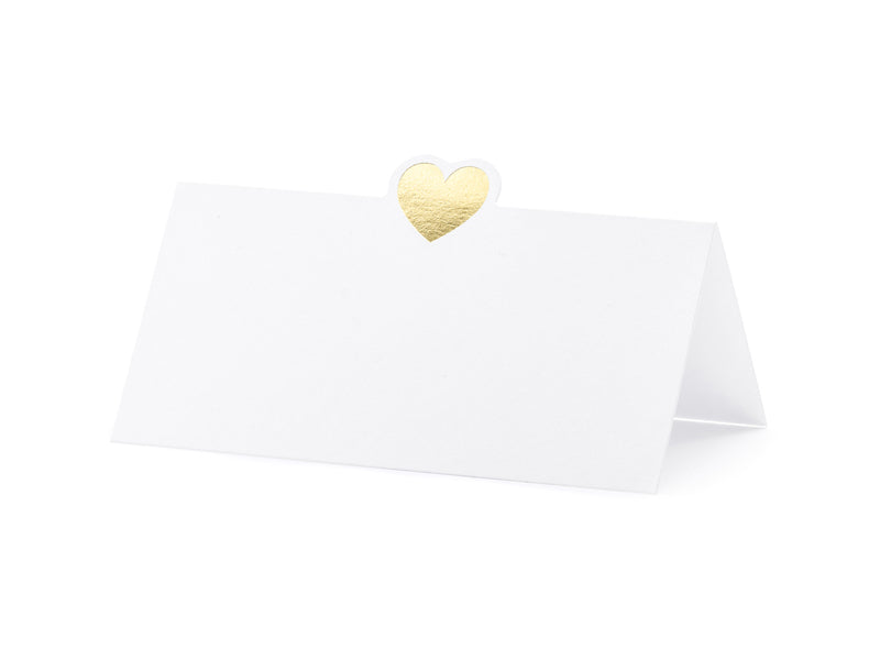 PartyDeco Tischkarten Herz – Weiss – 10 × 5 cm – Papier – 10 Stk