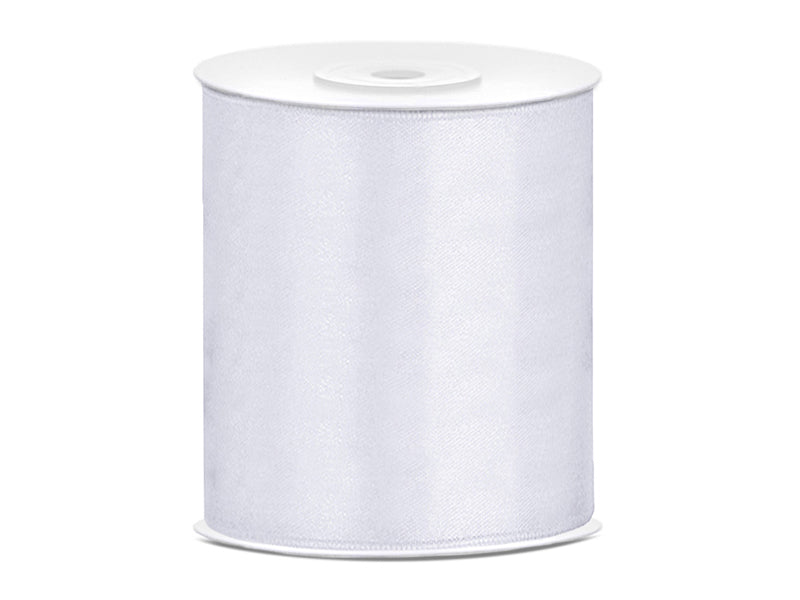 PartyDeco Satinband – Weiss – 10 cm × 25 m – Satin – 1 Stk