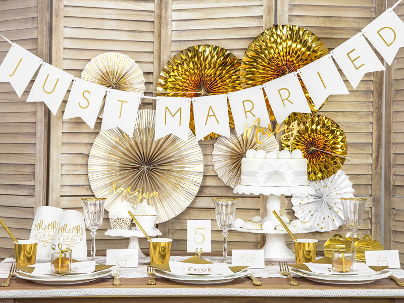 PartyDeco Rosetten – Weiss/Gold – 23, 32, 40 cm – 4 Stk – für Wand