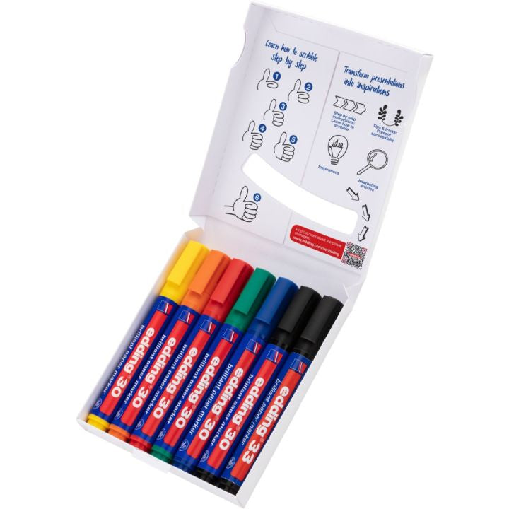 Edding Flipchart-Marker Brilliant Paper 30/33 – Rundspitze, Keilspitze – Sortiert – 7er-Set – Nachfüllbar