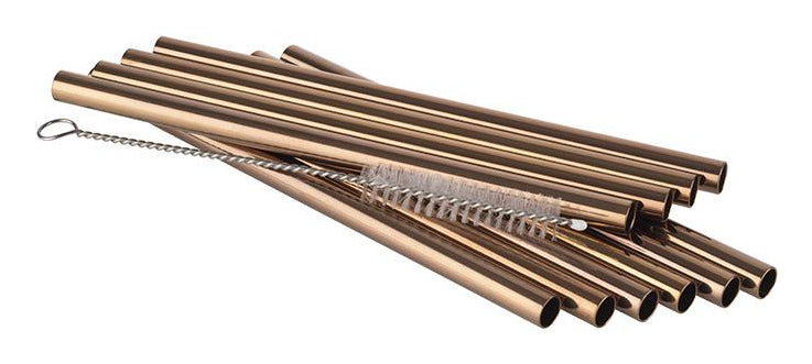 APS-Germany APS Trinkhalme – Ø 0,8 cm, 15 cm, Edelstahl, Kupfer, inkl. Bürste