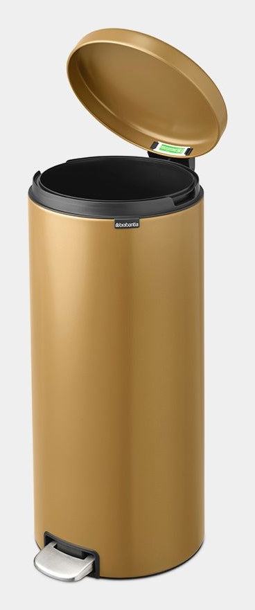 Brabantia NewIcon Treteimer – 30 l – Edelstahl, rund – Gold – Soft-Close, Anti-Rutsch-Basis