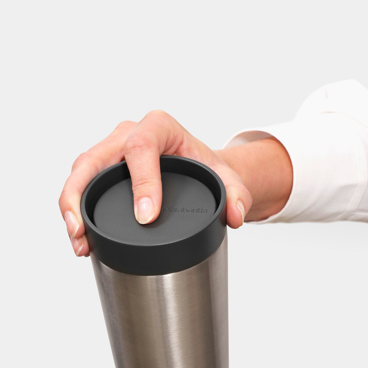 Brabantia Make & Take Thermobecher 360 ml – Doppelwandig 6–8 h heiss, Edelstahl, Schraubdeckel, Dunkelgrau