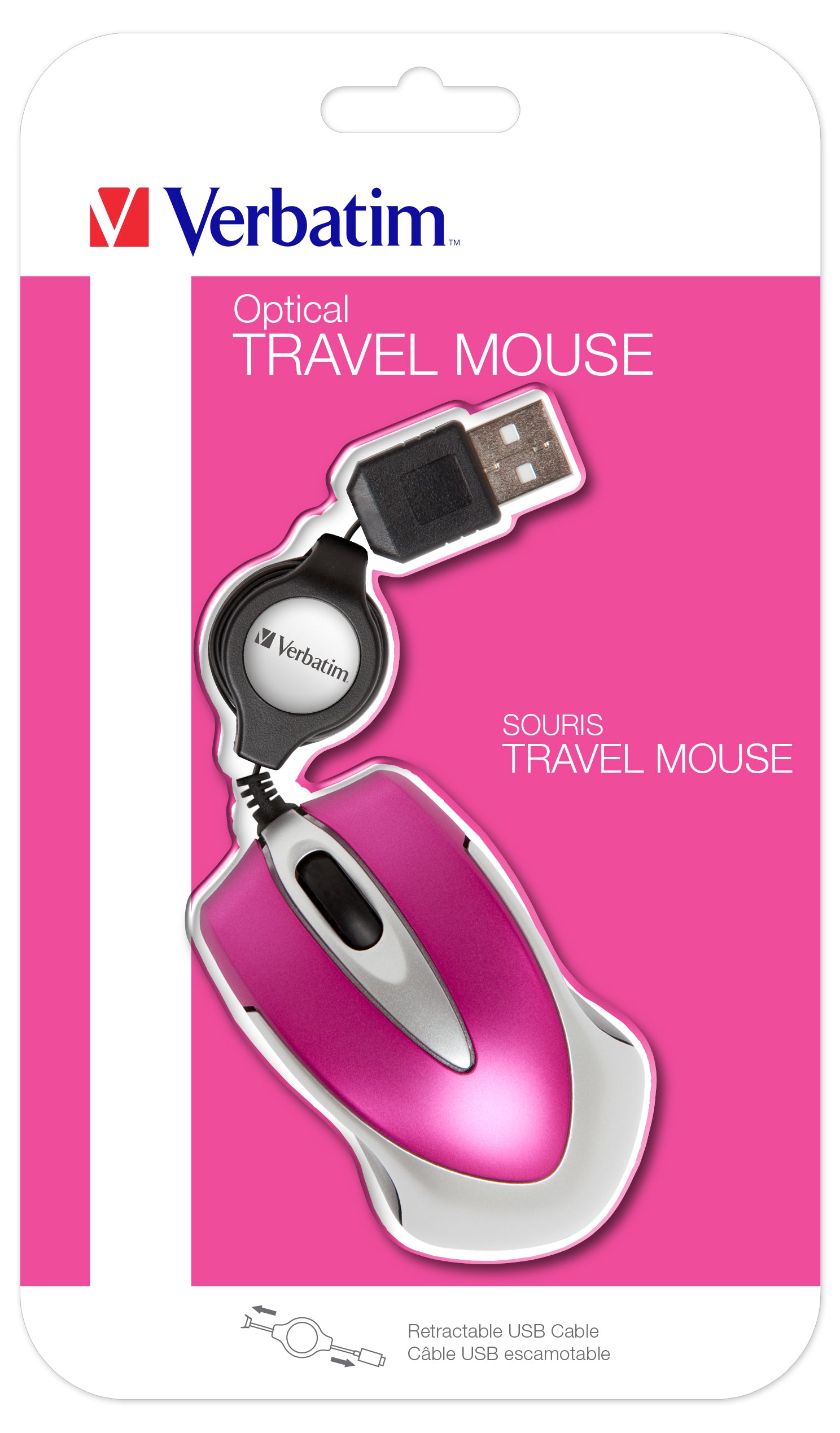 Verbatim Go Mini – Maus – Kabelgebunden (USB‑A), 1000 DPI, beidhändig, Pink