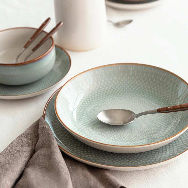 Lunasol Tellerset – 12-teiliges Set, Ø 25/23/21 cm, Steingut, Hellblau, spülmaschinenfest, mikrowellengeeignet